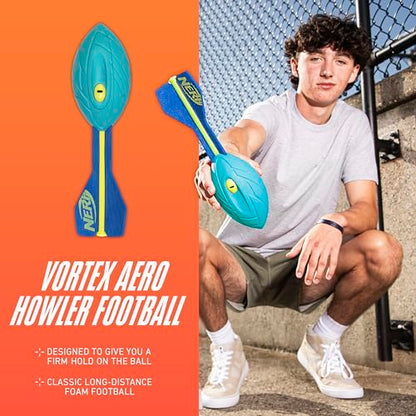 Nerf Vortex Aero Howler Neon Foam Ball, Classic Long-Distance Football, Flight-Optimizing Tail, Whistling Sound, Indoor & Outdoor Fun (Amazon Exclusive) - color: Light Blue