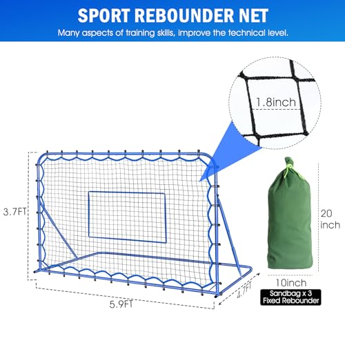 Soccer Baseball Rebounder Net, Soccer Goal Net, Volleyball Softball Rebound Pitchback Net Quick-Switch Angle Training for Control, Passing Practice, Bounce Back Rebounder Goals Gifts Trainer Equipment - size: 6FTx4FT