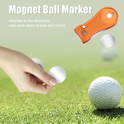 Mile High Life Golf Divot Repair Tool, All Metal Foldable Divot Tool with Pop-up Button & Magnetic Ball Marker - color: Orange Bone