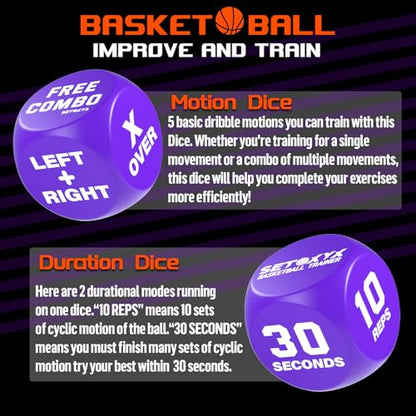 Basketball Dribble Skills Dice Set - Training Equipment - Basketball Gift for Boys.Dribble Skills Training for Beginner and Party Favors - color: Purple