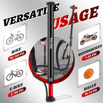 WEST Biking Updated Bike Pump with Gauge, High Pressure 260Psi, Bicycle Floor Pump Inflator for Road Bike MTB