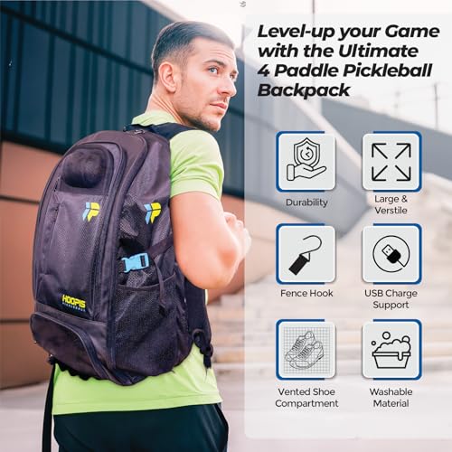 Hoopis Extra-Large Pickleball Travel Backpack – Carry-On Size Tournament Bag – Fits 4–6+ Paddles – Oversized Gear Bag with Shoe Compartment – NOT a Standard Backpack