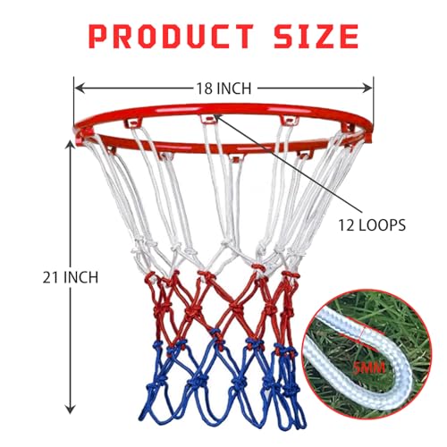 Basketball Net Replacement – Heavy Duty All-Weather Anti-Whip Basketball Hoop Net, 12 Loops, Fits Standard Indoor & Outdoor Rims,Basketball Accessories, Rim Not Included - size: 1 PC, style: blue red