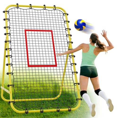 Adjustable Volleyball Rebounder Net 7x4 FT - Ultimate Training Equipment for Volleyball & Lacrosse Enhanced Bouncing System for Volleying, Bumping, and Spiking Drills - color: Yellow