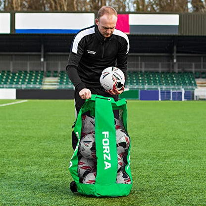 FORZA Premier Ball Carry Bag | Drawstring Soccer, Basketball, Netball & Volleyball Mesh Bag | 5 Color Options - Heavy Duty Equipment Holdall | 12 Ball Capacity - color: Green