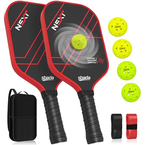Pickleball Paddles Set of 2 - Graphite Carbon Fiber Pickleball Set with 16mm, Lightweight T700 Pickle Ball Rackets 2 Pack with 4 Outdoor Balls and 1 Bag - color: Red