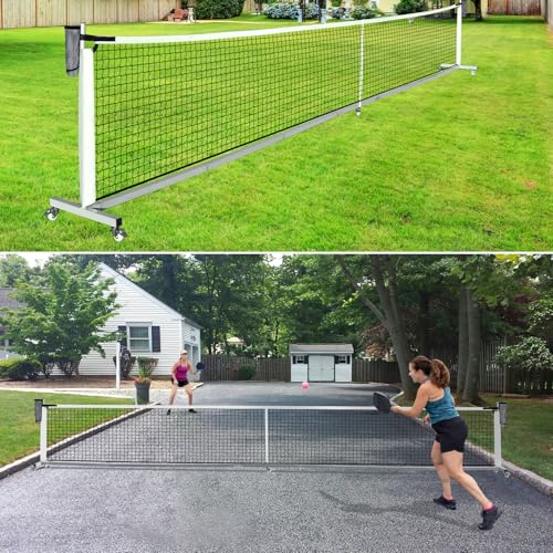 Pro Pickleball Net Portable with Wheels – 22ft Heavy Duty Pickleball Net System with Sturdy Aluminum Frame for Outdoor & Indoor – Nylon Net & Carrying Bag for Pickleball, Tennis, Badminton - style: Movable-Portable