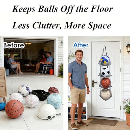 4-Tier Mesh Ball Storage Organizer, Basketball Holder for Garage, Sports Ball Storage for Basketballs, Toys and Snacks