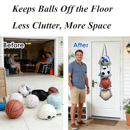 4-Tier Mesh Ball Storage Organizer, Basketball Holder for Garage, Sports Ball Storage for Basketballs, Toys and Snacks