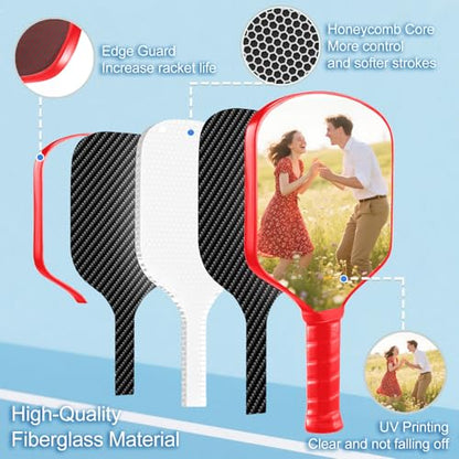 Custom Pickleball Paddles with Photo Text Logo, Personalized Pickleball Paddles with Comfort Grip, Personalized Gifts for Beginners, Lover, Boyfriend, Men (Only One Paddle) - color: red