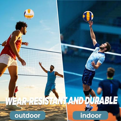 KUYOTQ Striped Outdoor Beach Volleyball, 3MM Thickened Surface Soft Leather Volleyball for Youth Mens,Beach Play,Game, in&Outdoor Training (Official Size,Deflated)