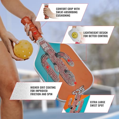 SCS Carbon Fiber Pickleball Paddle – USAPA Approved 2024 – Lightweight, Enhanced Spin, Sure-Grip Handle – Evo-Lite Series for Intermediate Players - color: Cacti