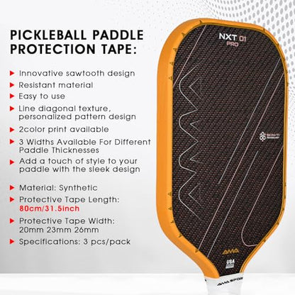 PICKLETECH Pickleball Paddle Protection Tape - Paddle Head Edge Guard - Racket Edge Protection Tape -Fit Perfectly Curved Edge -No Wrinkling - color: Yellow Diagonal Stripe, size: Width 20mm