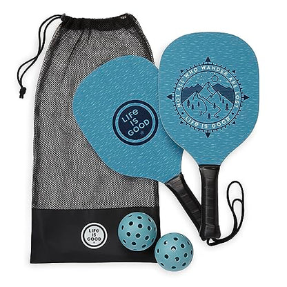 Life is Good Pickleball Starter Set - Includes 2 Wood Pickleball Paddles, 2 Regulation-Size Pickleball Balls and Pickleball Bag for Carrying Pickle Ball Equipment - color: Compass