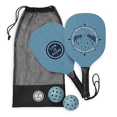 Life is Good Pickleball Starter Set - Includes 2 Wood Pickleball Paddles, 2 Regulation-Size Pickleball Balls and Pickleball Bag for Carrying Pickle Ball Equipment - color: Compass