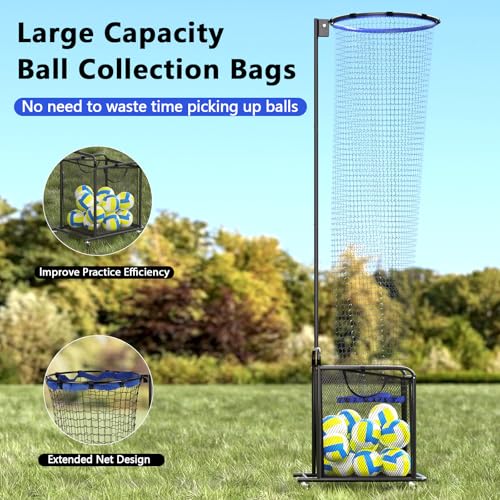 Volleyball Setter Trainer Net Adjustable Height and Angle Home Volleyball Trainer Net with Wheels and Collection Bag Volleyball Training Equipment for Both Indoor and Outdoor Training