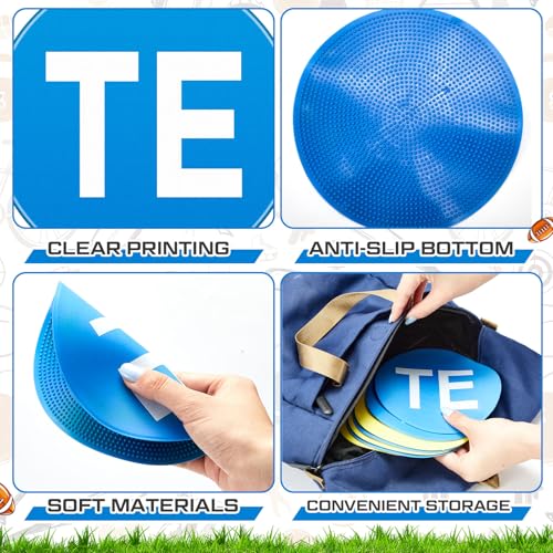 Fuyoooo 7 Pcs Football Lineman Split Marker Players Floor Spot Markers Playing Field Marking Equipment Alignment Offensive Defensive Positions Dots for Drills and Training Teaching Classroom, 6 Inch