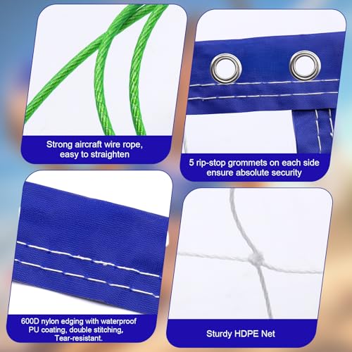 Professional Volleyball Net Outdoor Heavy Duty, All-Weather Durable,10 Grommets, Thickened Double-Sewing 600D Nylon Edges, Extended Aircraft Wire Rope, for Backyard Campus Beach Pool,32x3FT