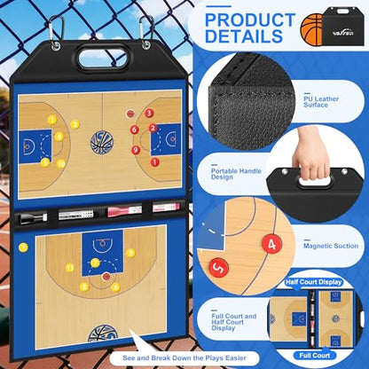 Magnetic Basketball Coaching Board | Foldable Leather Basketball Clipboard Kit for Coaches | Professional Basketball Tactic Board | Dry Erase Strategy Whiteboard | Carry Handle | Lightweight