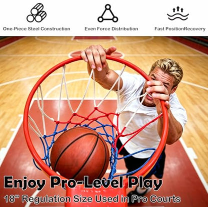Rakon 18" Replacement Basketball Rim Wall Mount Hoop Hand-Crank Backboard Mounted for Indoor/Outdoor Classic Basketball Court, Teens, Adults, Schools, Parks - color: 18" Red Solid