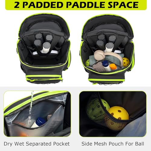 HAMBOLY Pickleball Bag for Men & Women, Large Pickleball Backpack with Shoes Compartment and Cooler, Fence Hook Design - color: Black + Green