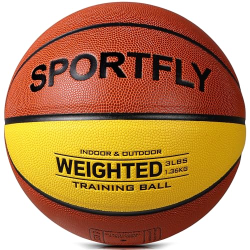 Basketball Weighted 1.3kg Auxiliary Heavy Ball 3lbs Size 7 for Indoor and Outdoor Training, Training Heavy Basketball for Improving Dribbling and Ball Control - color: Yellow, Brown
