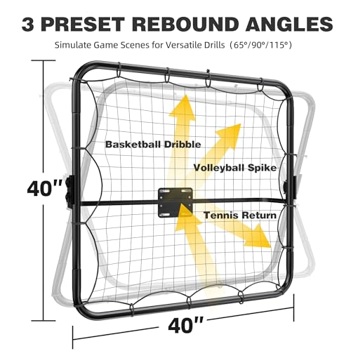 MR Basketball Rebounder 40”x40”, Adjustable Passback Net, Multi-Sport Training Rebound Net, Ball Return System Set up on 2''~6'' Pole for Basketball, Volleyball, Tennis, Pickleball, Baseball Practice
