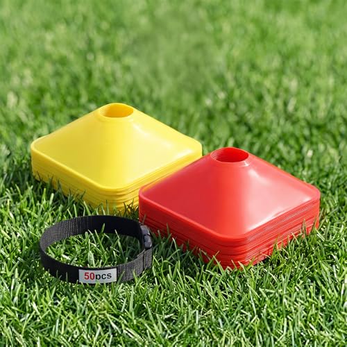 50 Pack 2 Inch Mini Cones for Sport Agility Training Small Soccer Square Field Marker Cone Practice Equipment for Football Basketball Coaching Team Activities Agility Plyometric Speed - color: Red Yellow