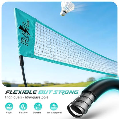 Portable Badminton Net for Backyard - 60s Tool-Free Instant Setup Net in Box with Built-in Weighted Base - 5FT Official Height Anti-Sag Badminton Net for Outdoor Indoor Beach Park Play