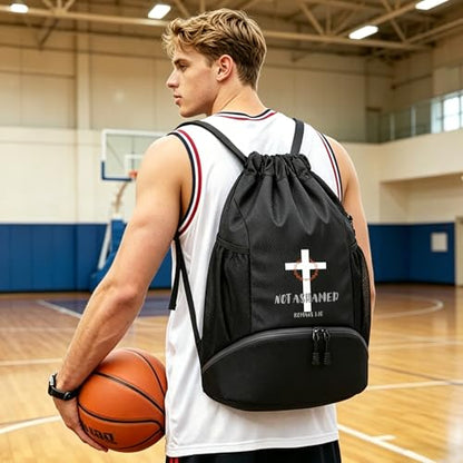 FOECBIR Large Capacity Basketball Drawstring Backpack with Shoe Compartment & String Backpack for Men Side Mesh Pockets, Water Resistant Sports Bag for Gym Travel (Christian Jesus) - color: Christian Jesus