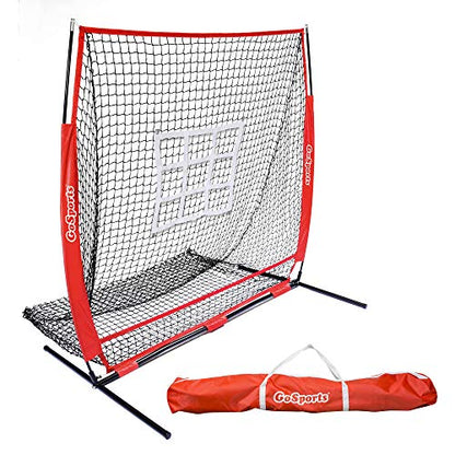 GoSports 5 ft x 5 ft Baseball & Softball Practice Hitting & Pitching Net with Bow Type Frame, Carry Bag and Strike Zone, Great for All Skill Levels