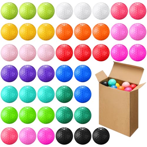 Vinsot 48 Pcs Golf Balls Bulk Solid Rubber Golf Soft Training Balls for Hit Swing Driving Range Indoor Outdoor Putting Practice and Training Custom Printed DIY Gifts (Mixed Colors)