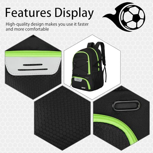 Goloni 30L Sports Backpack with Ball Compartment & Ventilated Shoe Pocket,Basketball Soccer Bag for Youth Boys Girls - color: Black Green
