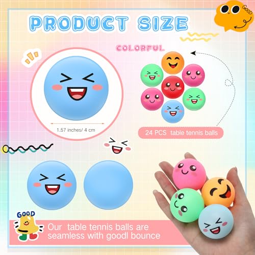 24 PCS Table Tennis Balls Novelty Face 3 Special Emotion Cute Table Tennis Balls Accessories for All Golfers Christmas Birthday Gift Fun Table Tennis Gift - color: Multicolor