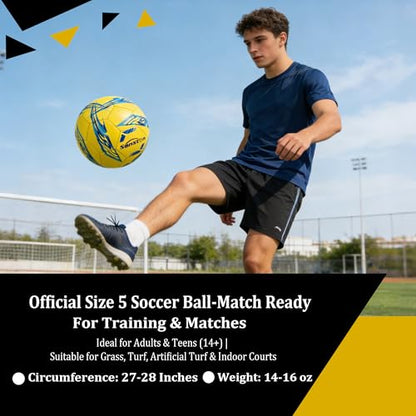 Senston Soccer Ball Size 5 with Pump and Needle, 3-Layer Construction (Butyl Bladder + Nylon Winding + PVC Cover), Stable Flight, Durable & Easy to Clean, Suitable for Teens & Adults
