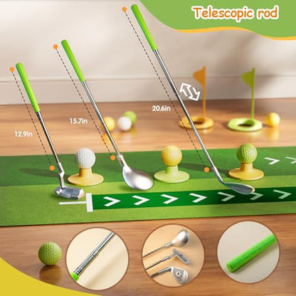 TOMMYHOME Putting Green Indoor with Toddlers Golf Clubs，Party Game with Automatic Golf Bounce Back Machine,Outdoor Training mats,Light up Balls,Gifts for 3 Year Old boy&Girl