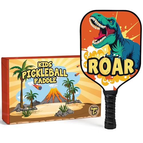 Kids Pickleball Paddle Designed for Ages 3–12 | Lightweight Fiberglass (0.37 lbs) | Small Grip for Easy Control | Fun Beginner Gift for Girls, Toddlers & Youth - color: Dinosaur