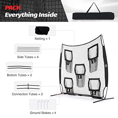 ZELUS 7 x 7ft Football Trainer Throwing Net | Training Target Practice with 5 Targets | Great for Quarterback | Includes Carry Bag - color: Black