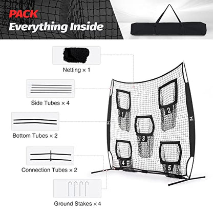 ZELUS 7 x 7ft Football Trainer Throwing Net | Training Target Practice with 5 Targets | Great for Quarterback | Includes Carry Bag - color: Black
