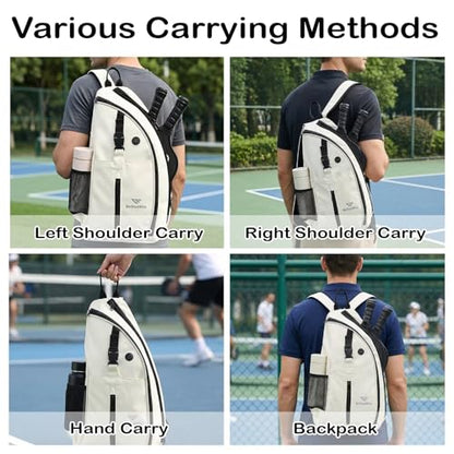 Pickleball Bag for Women Men Pickle Ball Backpack,Adjustable Sling Bag/Backpack for Tennis & Pickleball - color: White
