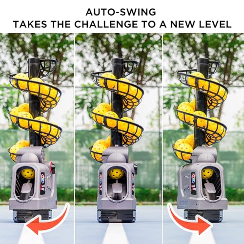 681PBH Pickleball Machine with Auto Swing, 3 Angles & 4 Speeds Adjustable, Portable Pickleball Launcher for Indoors & Outdoors Practice, Powered by Power Bank/Batteries/AC Power, for Beginners