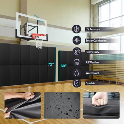 60"/72" High Gym Wall Padding 2"/4" Thick Foam Basketball Court Wall Mount Protector for Garage Taekwondo Babyroom - Durable Waterproof Anti-Cushion