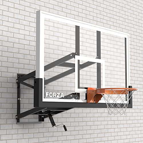 FORZA Wall Mounted Glass Basketball Backboard & Hoop - Adjustable Height with Breakaway Rim [3 Sizes]