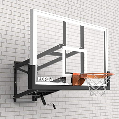 FORZA Wall Mounted Glass Basketball Backboard & Hoop - Adjustable Height with Breakaway Rim [3 Sizes]