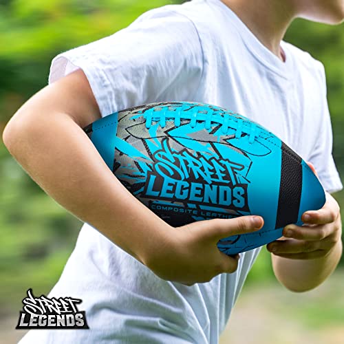 Street Legends Youth Football, Graffiti Printed Composite Leather Size 8 Football- Includes Pump, Made for Training, Practicing, & Recreational Play - color: Blue