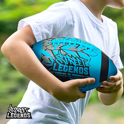 Street Legends Youth Football, Graffiti Printed Composite Leather Size 8 Football- Includes Pump, Made for Training, Practicing, & Recreational Play - color: Blue