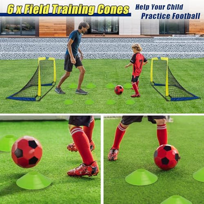 Soccer Goal 4'x 3' Portable Kids Soccer Goals for Backyard or Indoor Pop Up Soccer Net with 6 Training Cones, Carrying Bag, 8 Ground Stakes