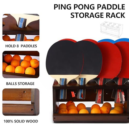 Ping Pong Paddle Holder Wall Mount & Desktop 2-in-1,Table Tennis Racket Display Organizer Holds 8 Rackets, Ping Pong Paddle Storage Rack in Game Room, Man Cave, Office, Home