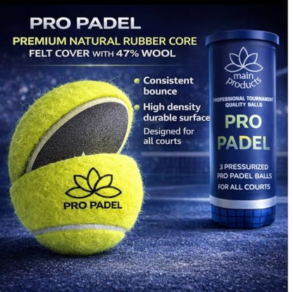 Pro Padel Balls - 2 Pack (6 Balls) - Pressurized Padel Balls - Premium Natural Rubber Core - 47% Wool Felt - Professional Tournament Quality - Consistent Bounce - for All Courts.