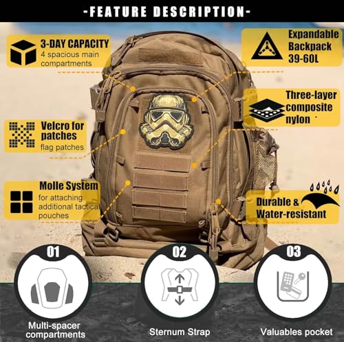 Miramrax Tactical Backpack Military Hiking Daypack - Molle Backpack for Men 3 Day Assault Pack Bug Out Bag for Camping Travel Army Hunting Gym Rucksack Survival (Coyote) - color: Coyote